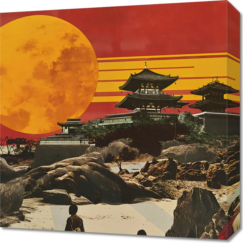 Quadro su Tela Sole Rosso 50x50cm - Emozioni d'Oriente per Pareti