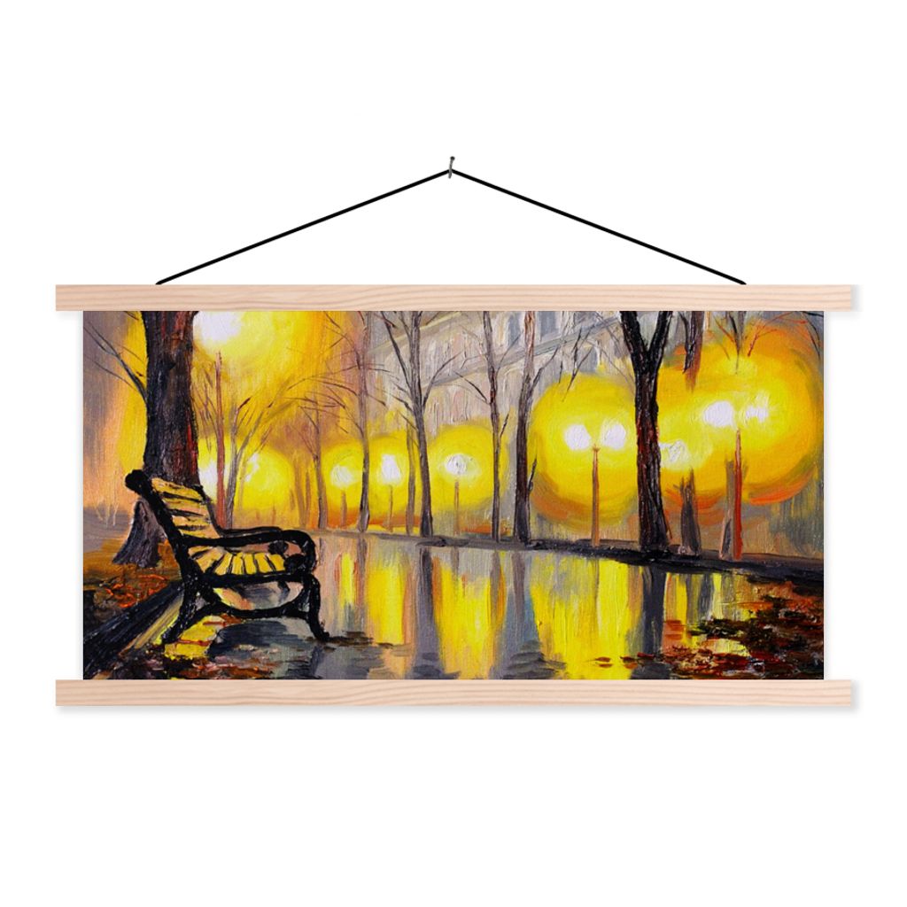 MuchoWow Textilposter Malerei - Bank - Wasser - Licht - Öl 120x60 cm mit holzfarbenen Rahmen - Klemmleiste