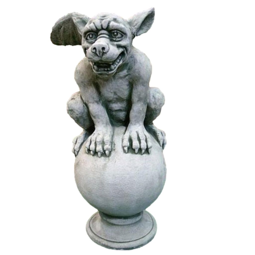 Schöner Gargoyle auf Kugel aus Steinguss Frostfest Witterungsbeständig PO-487