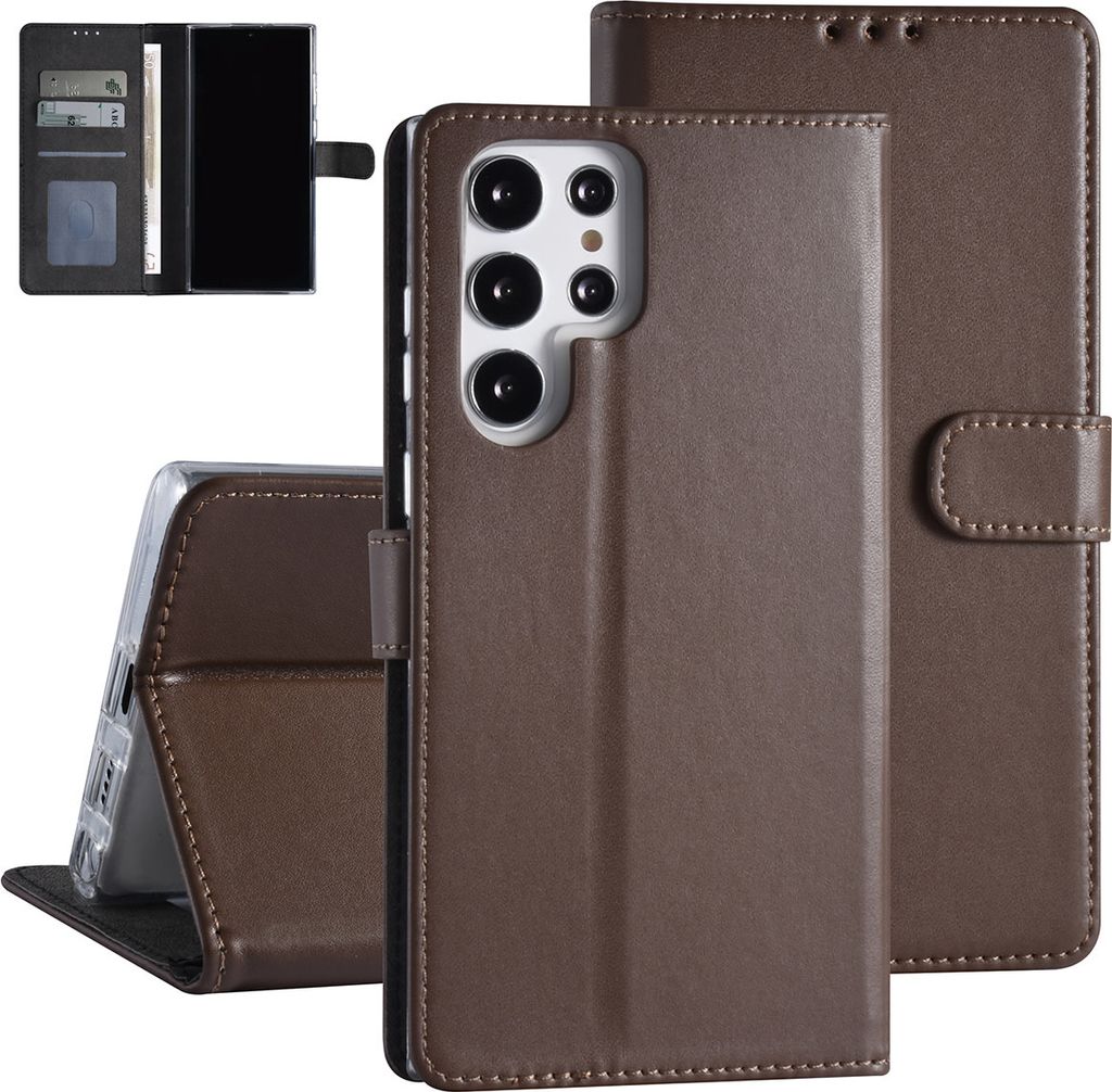 Samsung Galaxy S22 Ultra Book type Case - Card holder - Magnetic closure - Brown