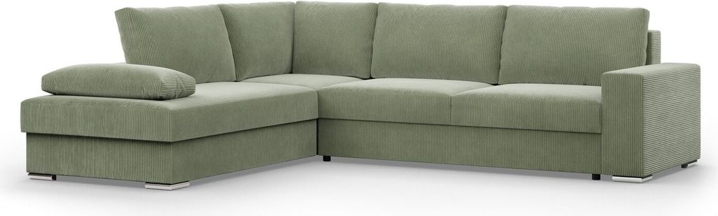 VELANO - Ecksofa mit Schlaffunktion, Bettkastem, Komfort und Still, grün
