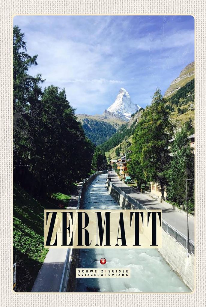 vianmo Holzschild 18x12 cm Zermatt Fluss Wäldersort Bildmotiv Reisemotiv Abenteuer Reisen