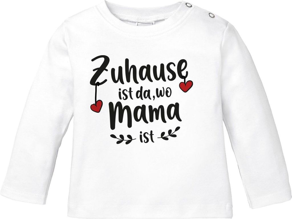 Baby Langarmshirt Zuhause ist da wo Papa/Mama ist Herz Jungen Mädchen Oberteil Baumwolle SpecialMe Mama weiß 80/86 (10-15 Monate)