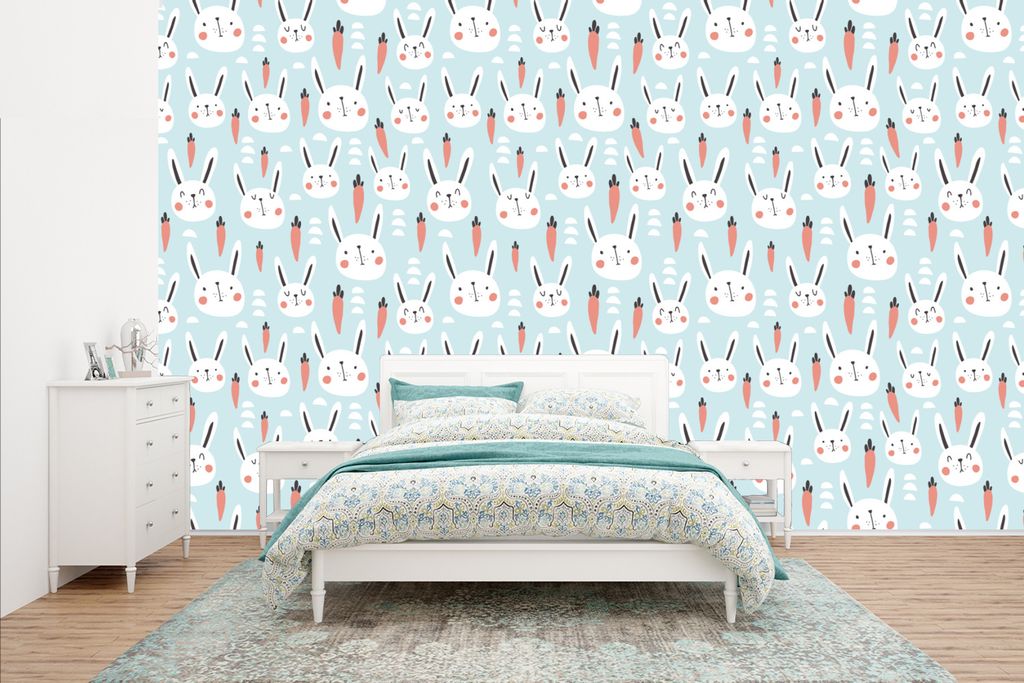 MuchoWow Fototapete für Wohnzimmer oder Schlafzimmer Wandtapete Vinyl Motivtapete Kaninchen - Tiere - Kind - 435x260 cm - Kinderzimmer