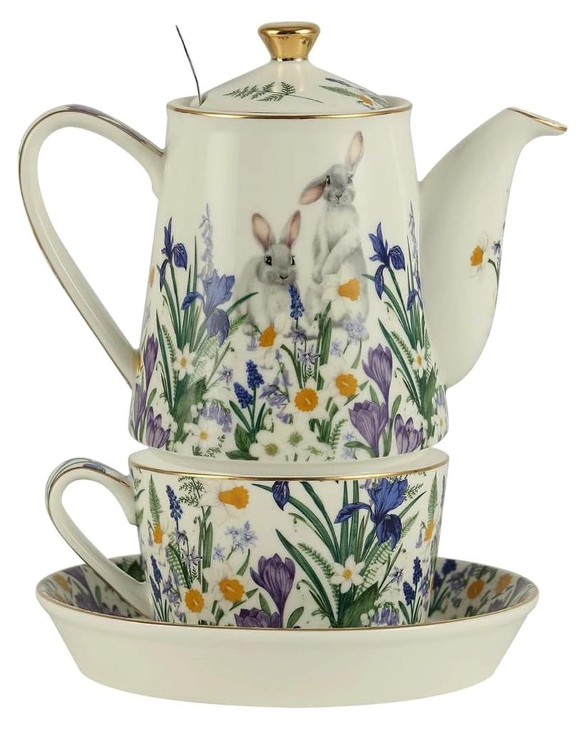 Porzellan-Tee-Set mit herausnehmbarem Edelstahl-Teesieb für den Nachmittagstee, britische Teekanne sowie Tassen und Untertassen mit Goldverzierung...