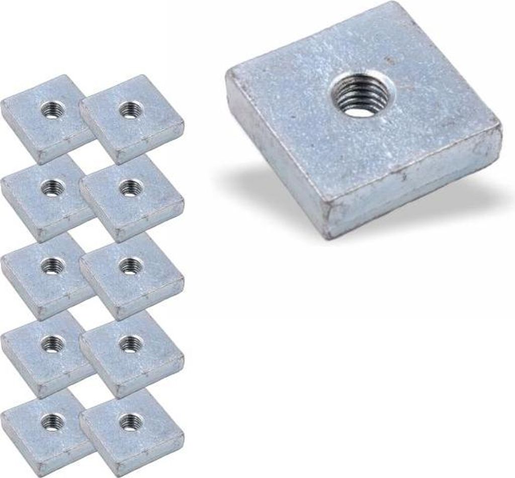 10x Nutenstein | Gewindeplatte 20x20x6 mm M6 Gewinde mittig | Stahl galvanisch verzinkt