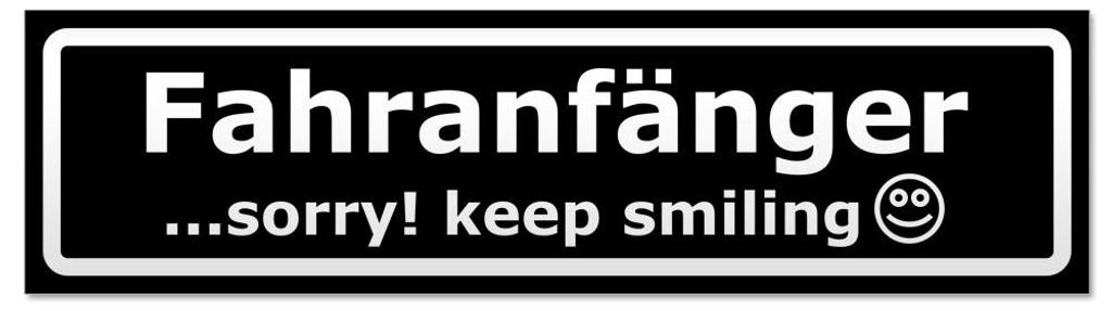 Kiwistar - Autoaufkleber - Schwarz - 60 x 16 cm - Fahranfänger - Sorry! Keep Smiling invertiert - Hinweis Aufkleber Sticker für Auto, Kfz, Fahrra...