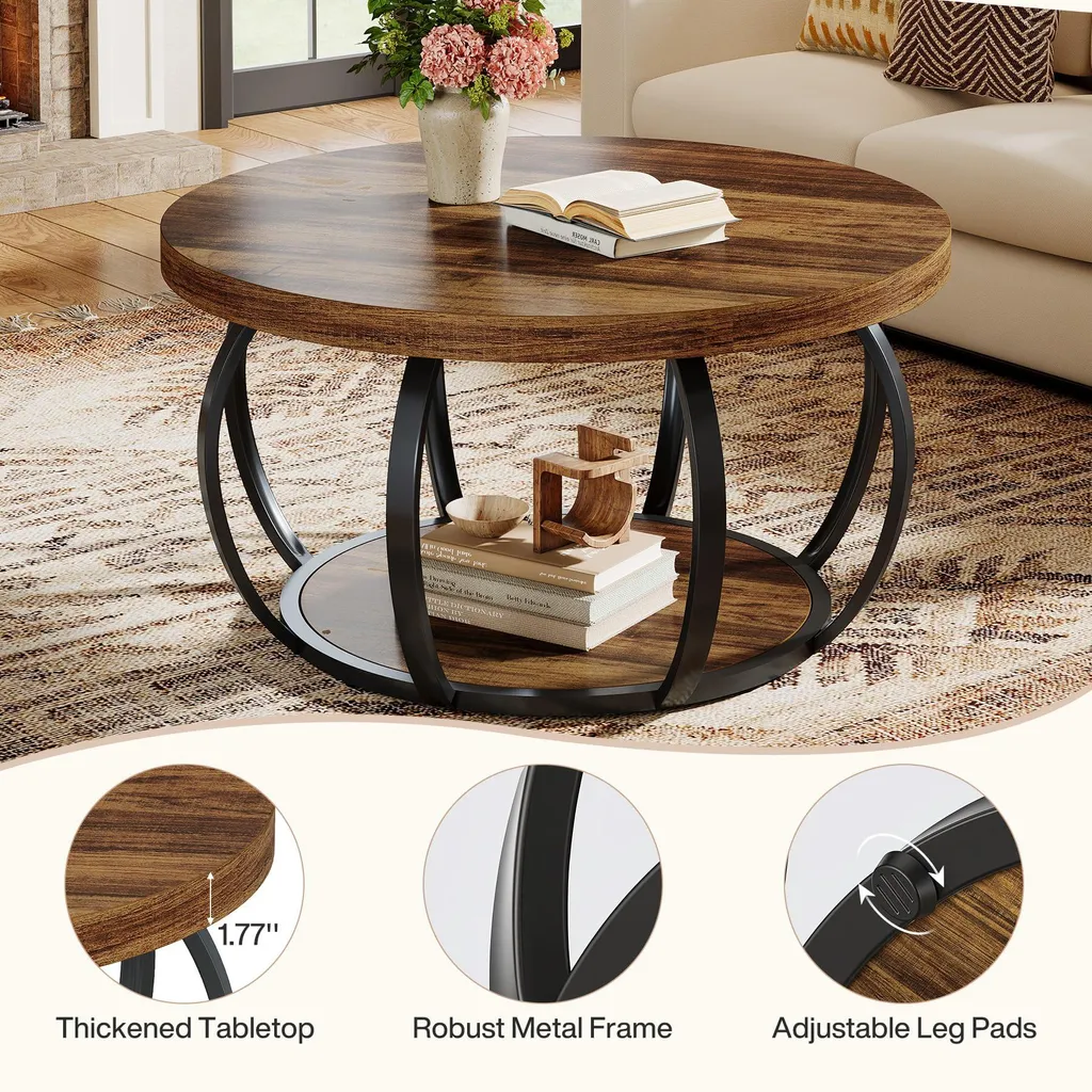 Table d'appoint canapé bois 80cm, table basse ronde pour petit salon