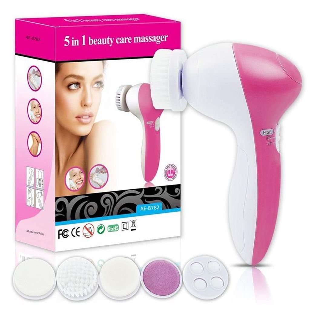 UNIQ 5-in-1 Gesichtsreinigungsbürste Elektrisch mit 3 Geschwindigkeiten, Weiß und Rosa