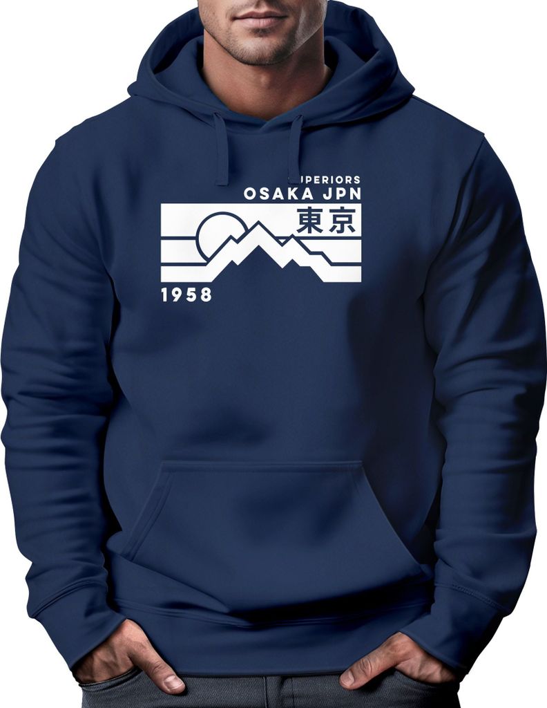 Hoodie Herren Aufdruck Osaka JPN japanische Schriftzeichen Fashion Print Kapuzen-Pullover Männer Neverless navy XXL