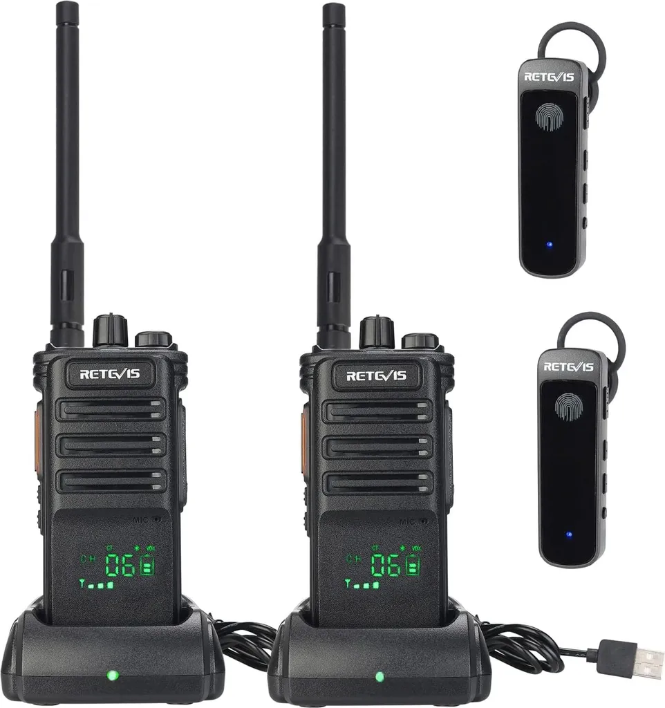 Radio Bluetooth Longue Portée Retevis RB689 VOX Lampe de Poche Noir 2Pcs