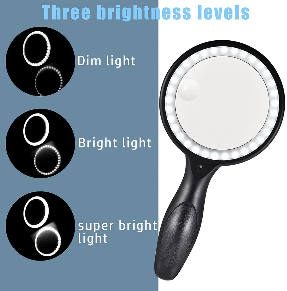 Extra große LED Handlupe mit Licht 30-60 Fach Vergrößerung Beleuchtete Leselupe 