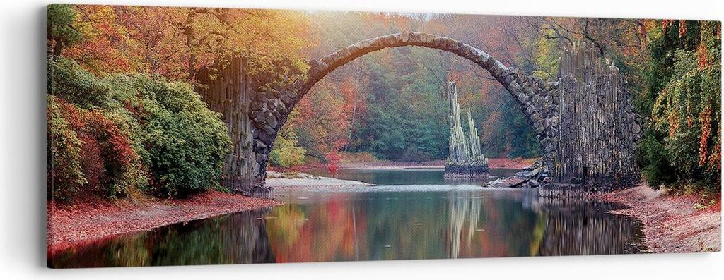 Bild auf Leinwand - Leinwandbild - Einteilig - Garten Rhododendren Brücke - 90x30cm - Wand Bild - Wanddeko - Wandbilder - Leinwanddruck - Bilder -...