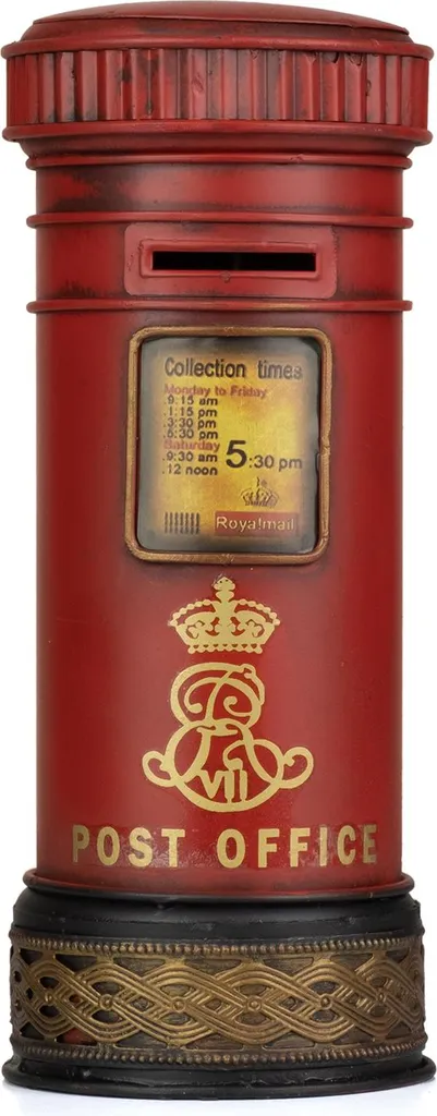 Tirelire Moritz rouge vintage 23 cm en tôle robuste style London