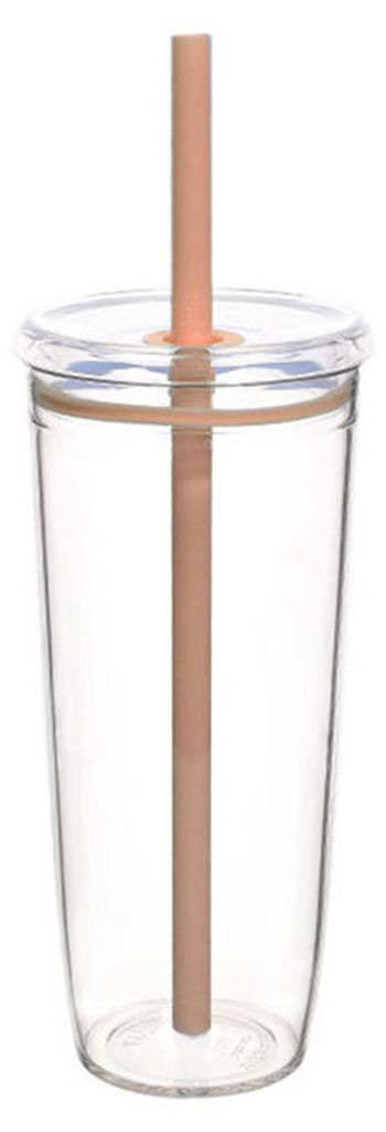 Tragbarer Strohhalmbecher, 590 ml, farbenfroher Tritan-Becher für Eiskaffee, Saft, Tee, Milch, spülmaschinenfest, Trinkgefäß, Geschenk für Tee...