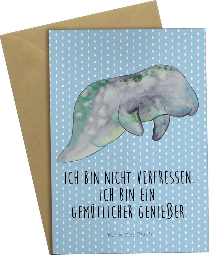 Mr. & Mrs. Panda Klappkarte Seekuh Chillen - Blau Pastell - Geschenk, Grußkarte, hochzeitskarten, Meer, weihnachtskarten, Süßigkeiten, einladung...