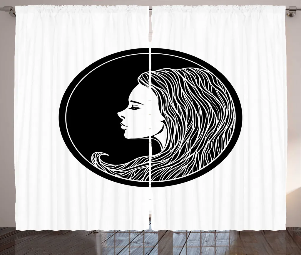 Rideau pour Salon et Chambre Déco Vintage Art Nouveau Noir et Blanc