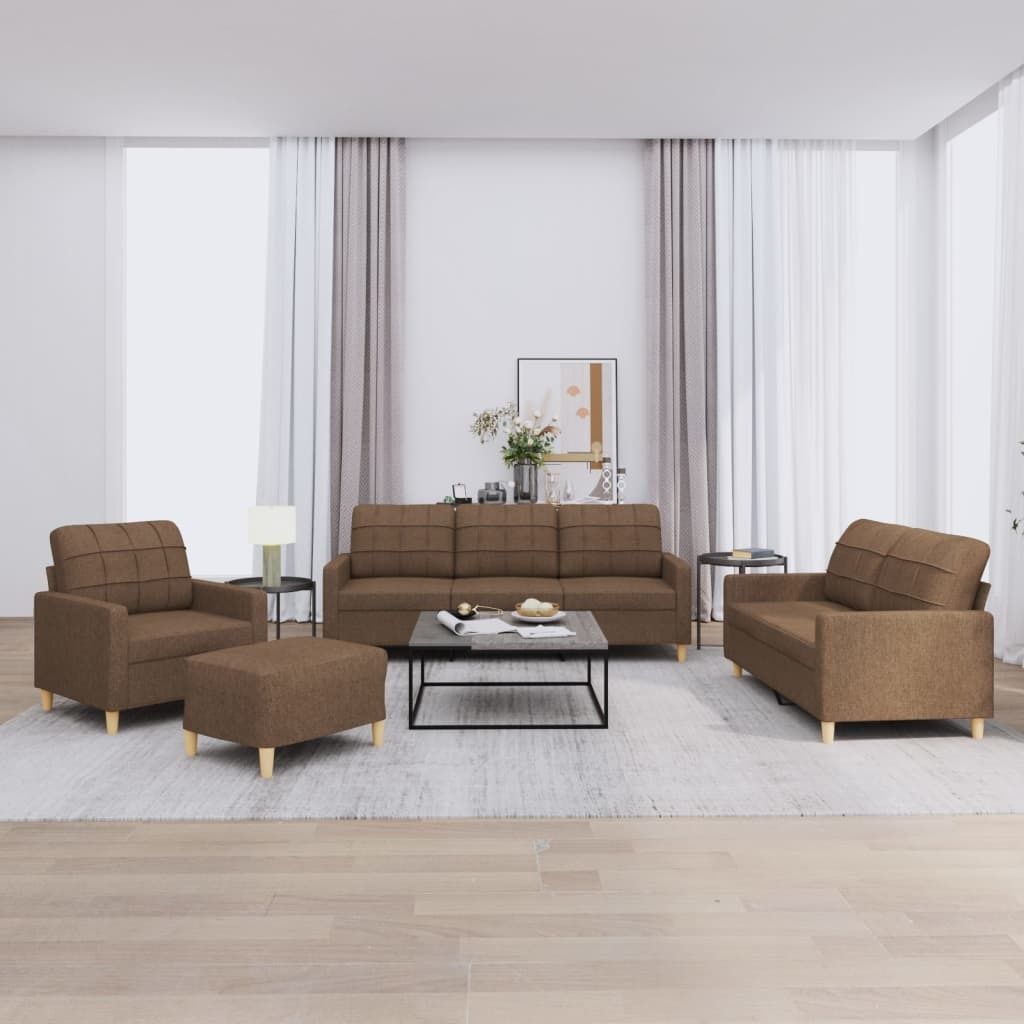 "2026 Promotion" 4-tlg. Sofagarnitur mit kissen - Wohnlandschaft - Braun Stoff - Klassische Sofas CC10830