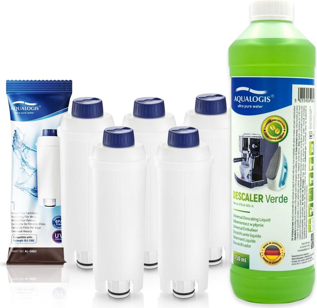 Set für Delonghi Aqualogis AL-S002 5Stück, Entkalker Verde 750ml 1Stück