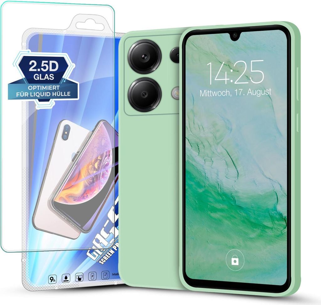 Hülle für Xiaomi Redmi Note 13 Pro 5G mit 9H Displayglas Displayschutz Plus Case Cover Bumper Silikon Softgrip Schutzhülle Farbe: Türkis