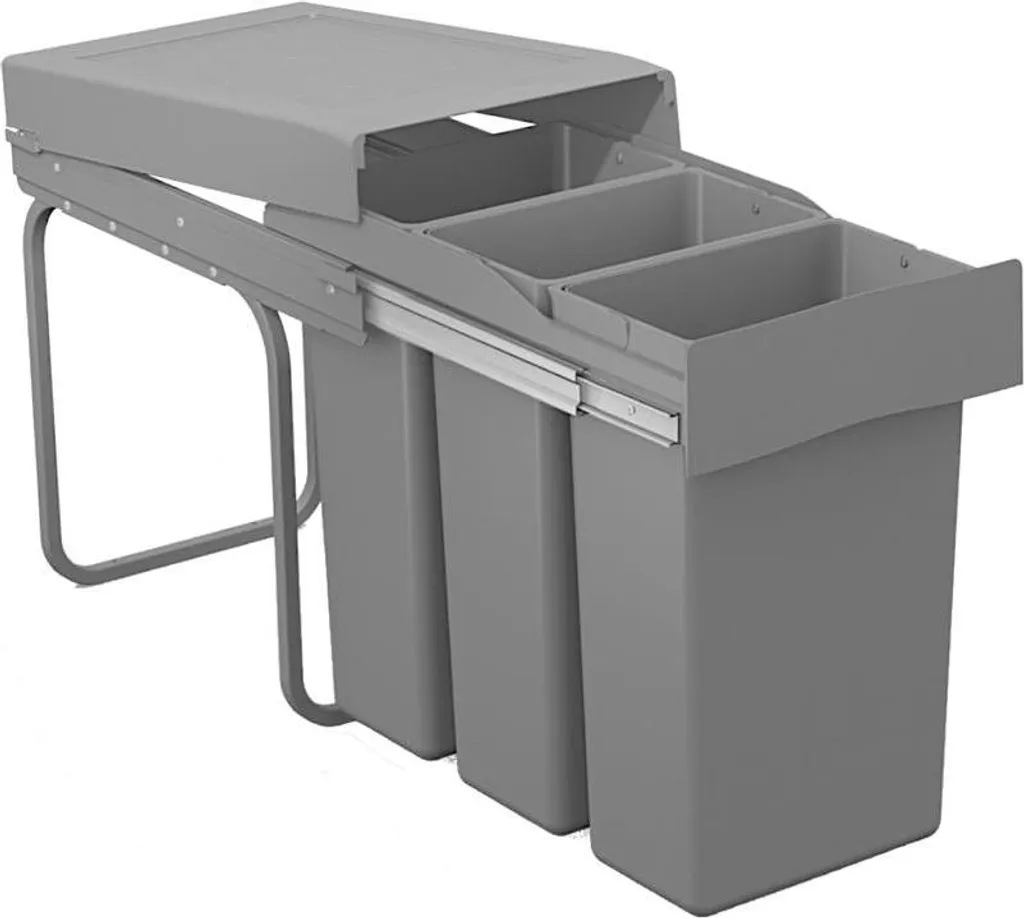 Solution Tri Sélectif Victory 30L : Poubelle Compacte 3 Bacs Grise