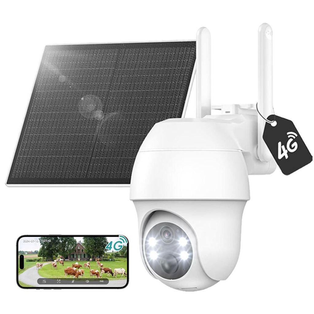 4G LTE Überwachungskamera Aussen Akku Solar 2K Kamera Überwachung Aussen mit SIM Karte Ohne WLAN Kamera PTZ Farbnachtsicht PIR Bewegungsmelder