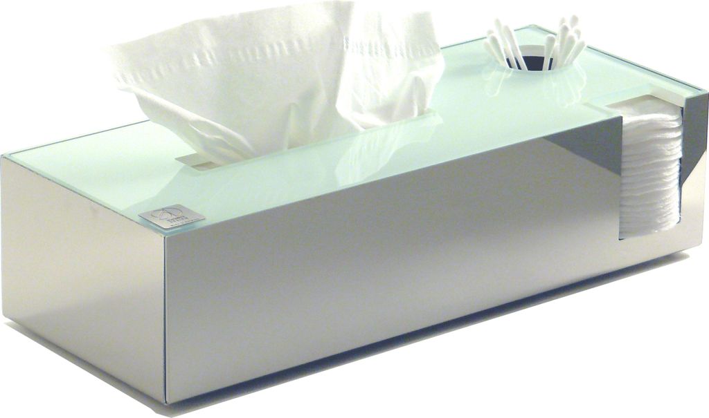 Tissuebox Kombibox (2) Kosmetiktuchbox aus Edelstahl und Glas (weiß), Wattepadhalter, Wattestäbchenhalter, Papiertuchbox, Kosmetiktücher-Box