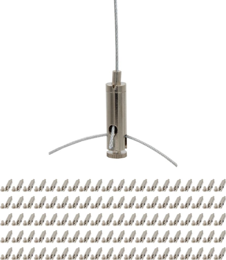 100x Drahtseilhalter / Gripper 15, Y-Halter mit Schlitz, für Drahtseil Ø 1,0 - 1,5 mm, vernickelt
