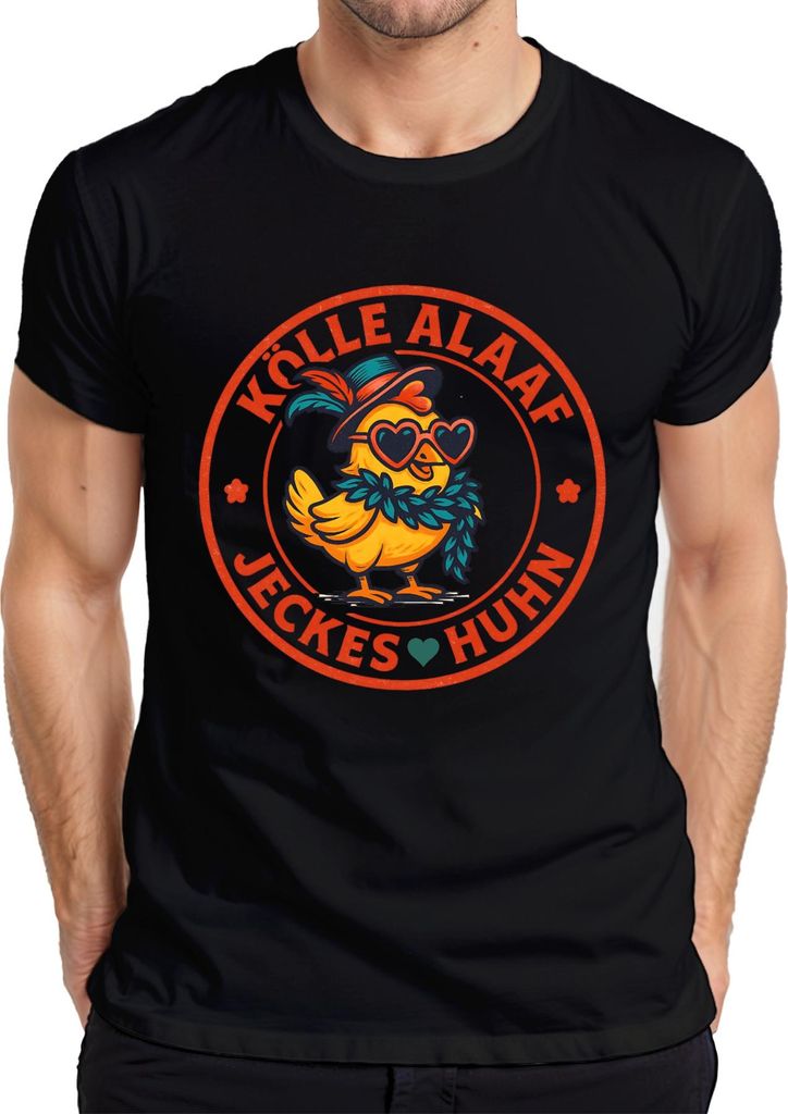 Kölle Alaaf Jeckes Huhn Karneval Köln Jecken lustig Herzbrille Herren T-Shirt, Schwarz, S