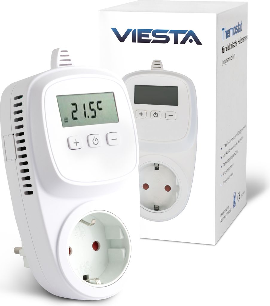 VIESTA TH12 WiFi-Steckdosenthermostat (230V/3600W) – Intelligentes Thermostat mit App-Steuerung, 7-Tage-Programm, Frostschutz & EEPROM-Speicher