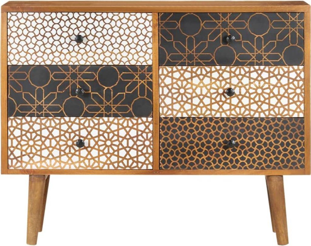 vidaXL Príborník s potlačou vzorov 90×30×70 cm z masívneho Obrázok produktu 