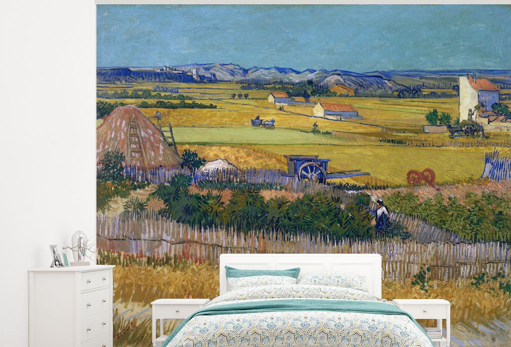 MuchoWow Fototapete für Wohnzimmer oder Schlafzimmer Wandtapete Vinyl Motivtapete Die Ernte - Vincent van Gogh - 375x300 cm - Tapezierpapier