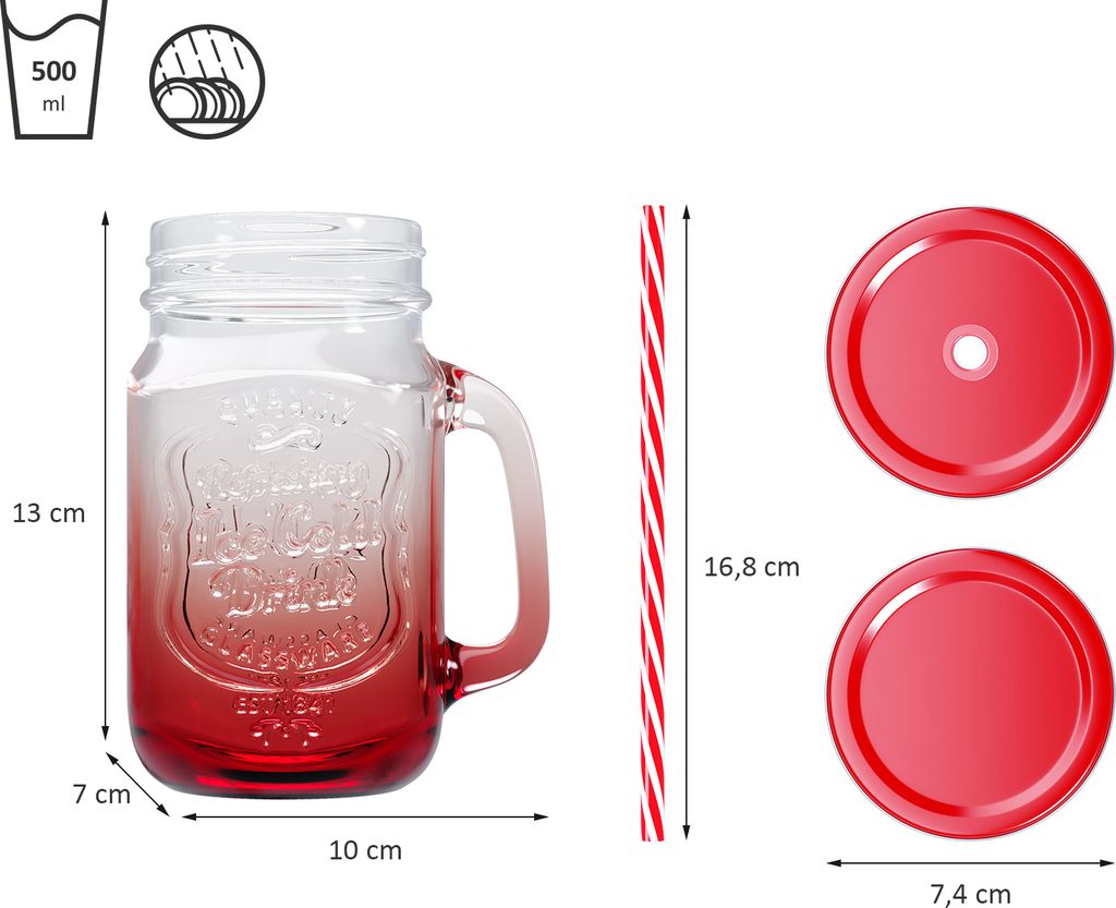 Trinkgläser Farbverlauf - 500ml + Ersatzdeckeln Produktbild 2