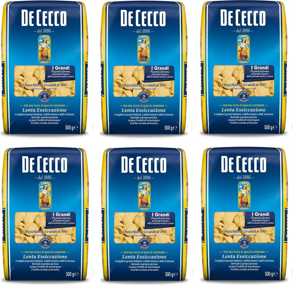 6x De Cecco Orecchiette Grandi n°190 Hartweizengrieß Pasta Produktbild 