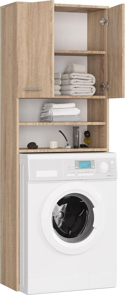 BDW Waschmaschinenschrank 180x64x30 cm, Badezimmer Hochschrank, Eiche Sonoma
