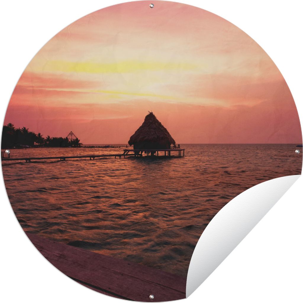MuchoWow Gartenposter Outdoor-Poster Rund Sonnenuntergang am Glover's Reef in Belize Ø 60 cm Gartendeko Rundes Poster draußen