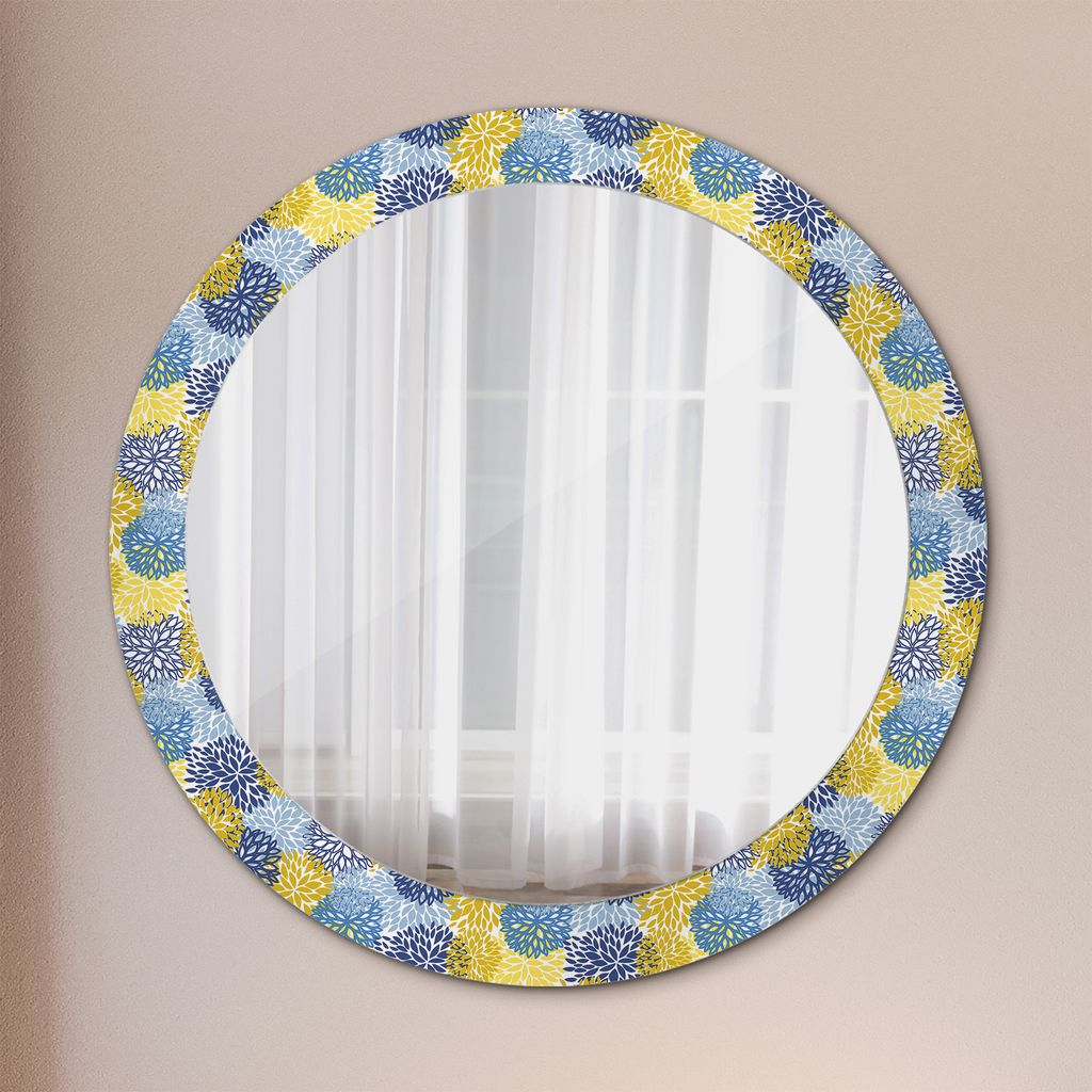 Ø80cm Modern Spiegel - Wandspiegel Wandmontage- Schlafzimmer - Blau Blumen