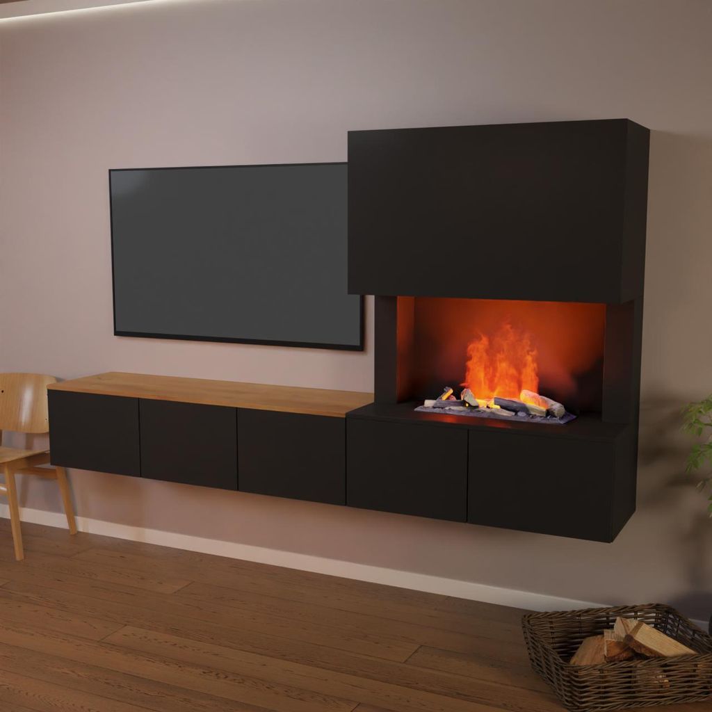 Glow Fire Wochnwand mit Wasserdampfkamin 'CW5' | Wandkamin in Weiss/ Schwarz mit Knistereffekt | HxBxT: 250x139x42 cm