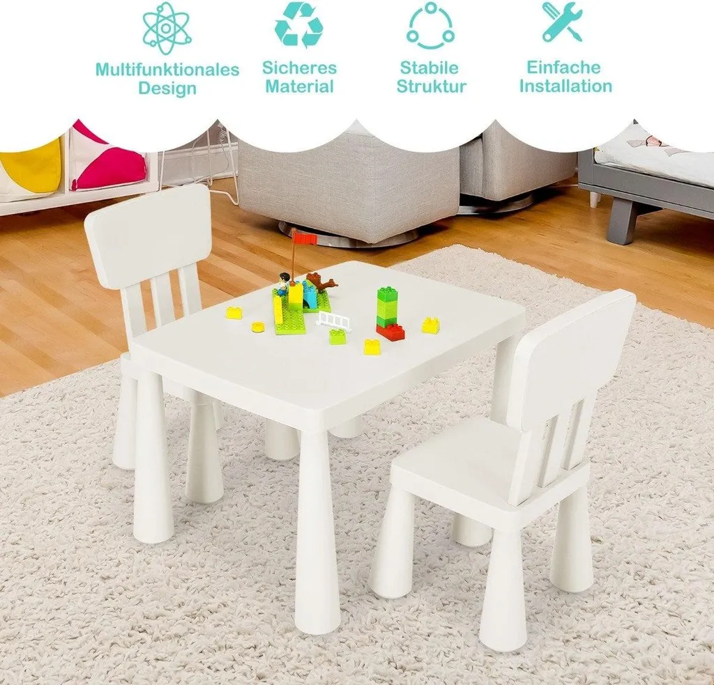 Mobilier enfant lavable facile à déplacer avec table et 2 chaises blanches - 3