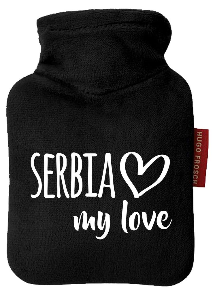 Huuraa Mini-Wärmflasche Serbia my love 0,2 Liter Black Mini Veloursbezug Taschenwärmer Geschenkidee
