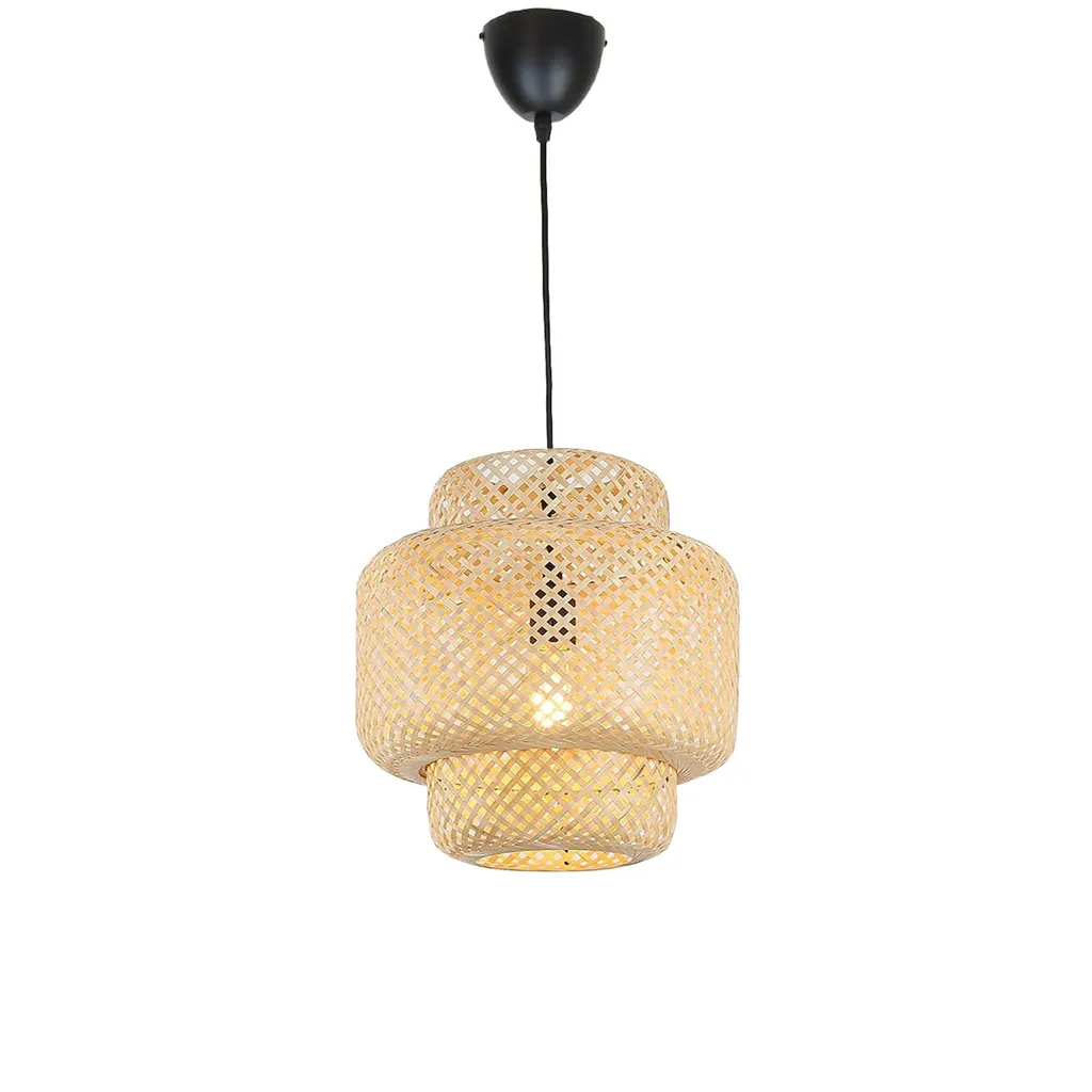 Lampada a sospensione "Mini Tarta" in vimini, Ø 28 cm - Realizzata a mano, attacco E27 in legno, regolabile in altezza