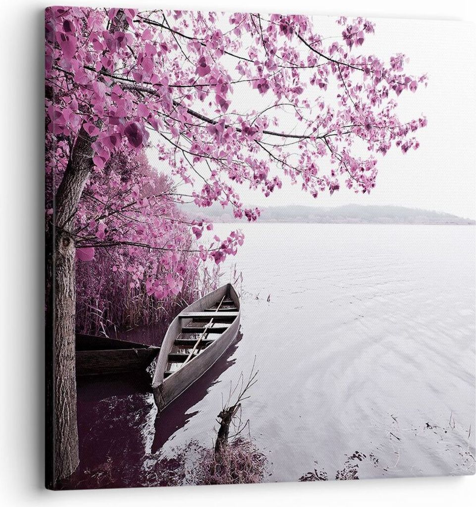 Bild auf Leinwand - Leinwandbild - Einteilig - See Rosa Bäume - 30x30cm - Wand Bild - Wanddeko - Wandbilder - Leinwanddruck - Bilder - Wanddekorat...