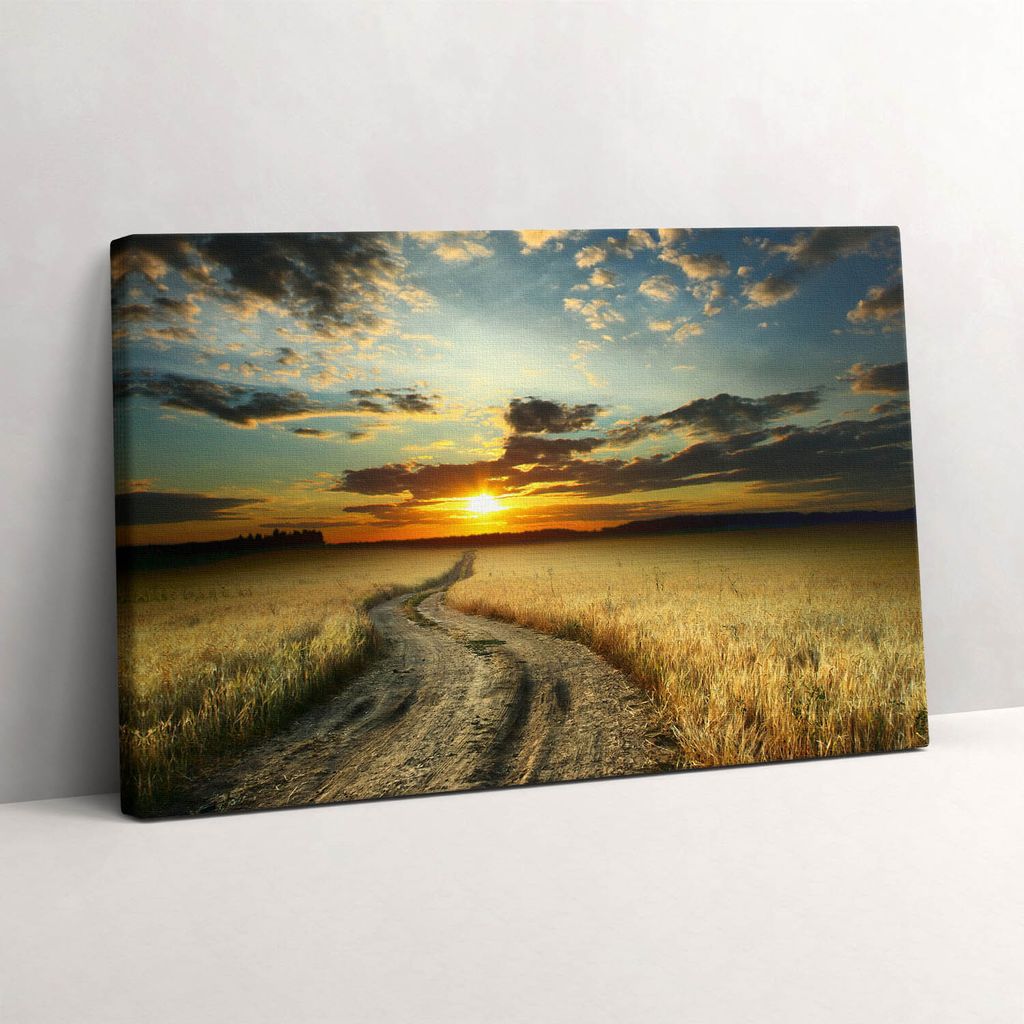 Schotterstraße und Sonnenuntergang – Leinwandbild Wandbild – 30x20 cm – Leinwandbilder – Wandbilder – Schlafzimmer – Flur