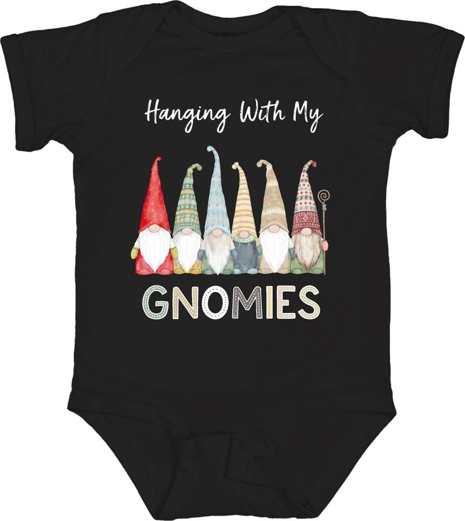 Hanging With My Gnomies Weihnachts Wichtel Zwerg Skandinavisch Unisex Baby Body, Schwarz, 18/24