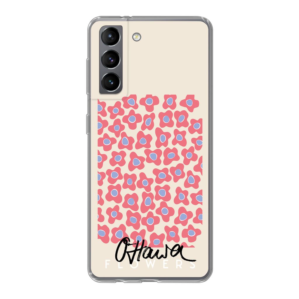 MuchoWow Handyhülle Schutzhülle Hülle für Samsung Galaxy S21 Blume - Muster - Rosa Silikon Softcase Handy Hülle - Softcase