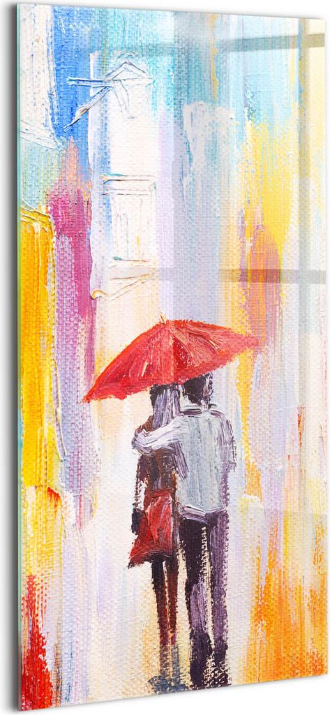 Designer Glasbild - Wandbild - Glas Bild - 50x100 cm - Paar Im Regen