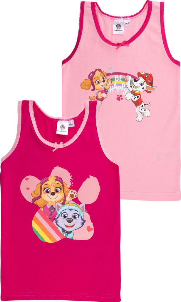 Paw Patrol Unterhemd für Mädchen - Kinder Tank Top Hemdchen Unterwäsche Rosa/Rot (2er Pack) 98-104