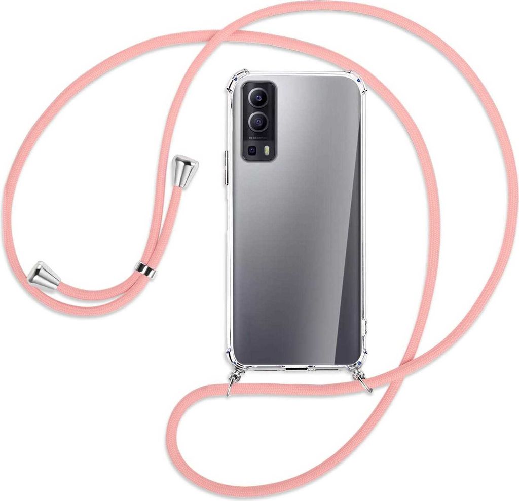Handykette Backcover-Schutzhülle mit Band (Metall silberfarben) für vivo Y52 5G / Y72 5G / vivo iQOO Z3 - rosa