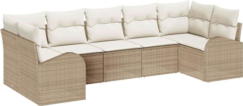 Gartensofa-set mit Kissen 7 pcs Beige Poly Rattan