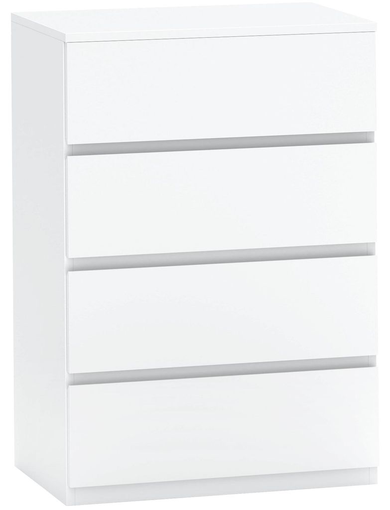 Kommode 4 Schubladen grifflos Schlafzimmer, Schubladenschrank Sideboard, Holzwerkstoff, Weiß | 55 x 33 x 80 cm | 24 kg | Kippschutz